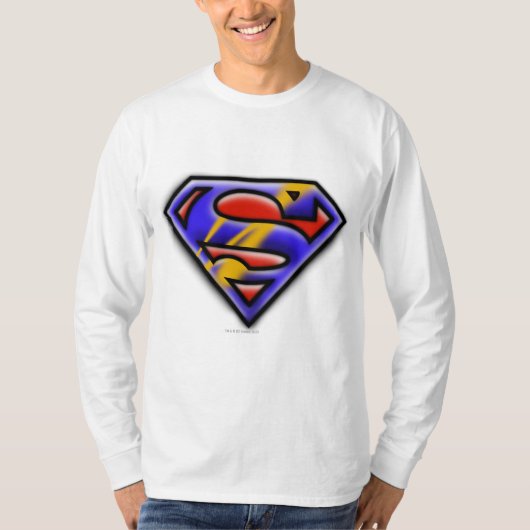 男すごいSシールド |紫色のエアブラシロゴ Tシャツ (正面)