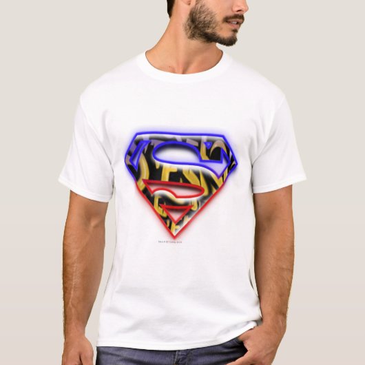 男すごいSシールド |紫色のグラフティロゴ Tシャツ (正面)