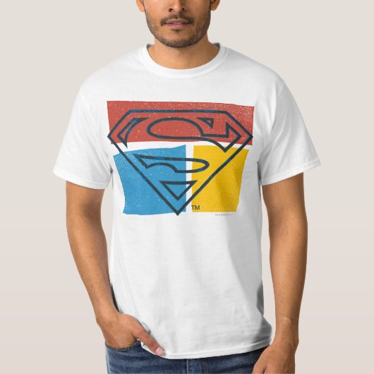 男すごいSシールド |赤い黄色のブロックロゴ Tシャツ (正面)