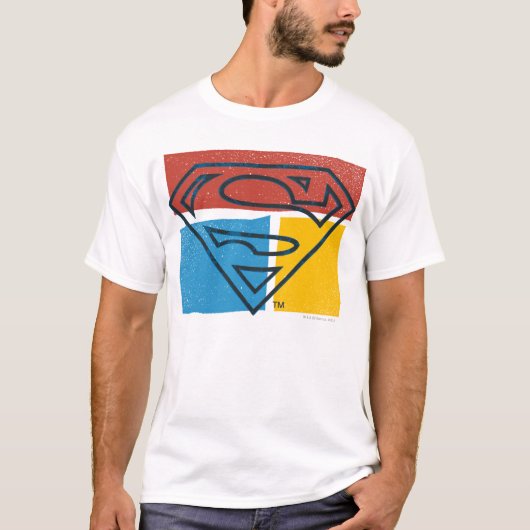 男すごいSシールド |赤い黄色のブロックロゴ Tシャツ (正面)