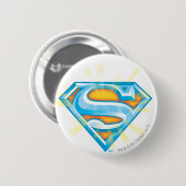 男すごいSシールド |青とオレンジのロゴ 缶バッジ (正面&裏面)