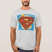 男すごいSシールド |青絵を描背景ロゴ Tシャツ (正面)