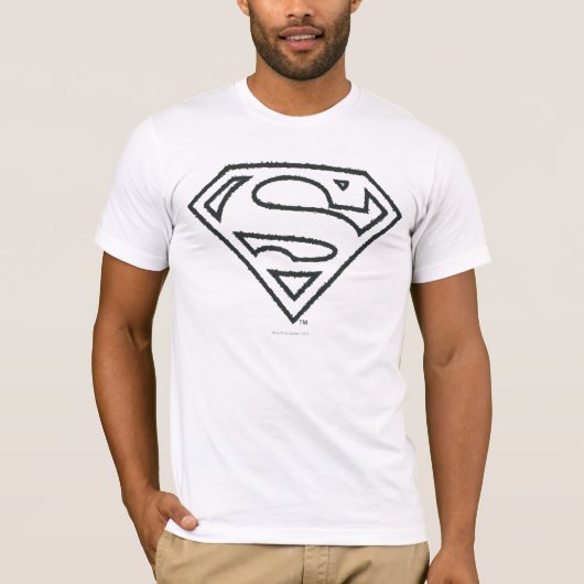 男すごいSシールド |黒いグランジアウトラインロゴ Tシャツ (正面)