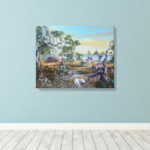 男とその犬…南スタイル。 キャンバスプリント (インサイチュ (ウッドフロア))