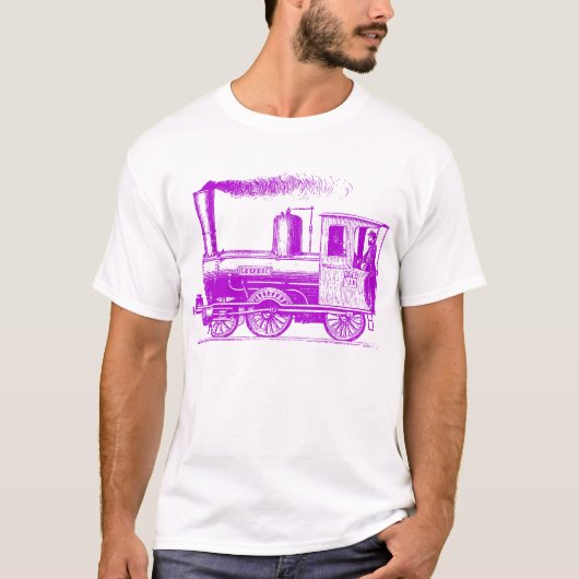 男と彼の列車 – 紫 Tシャツ (正面)
