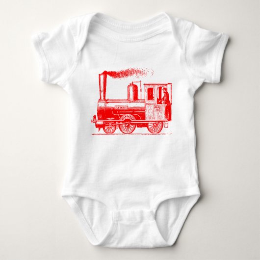 男と彼の列車 – 赤 ベビーボディスーツ (正面)
