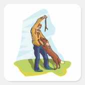 男と彼の犬の四角いステッカー スクエアシール (正面)