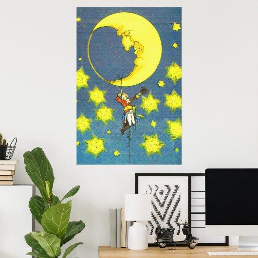 男と月 ポスター (ホームオフィス)