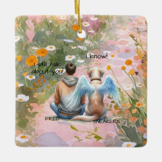 男と男の犬の記念碑 セラミックオーナメント (正面)