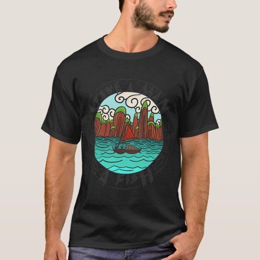 男に釣りを教える Tシャツ (正面)