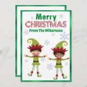 男のおもしろい子の小妖精や小人カスタム子供の写真メリークリスマス シーズンカード (正面/裏面)