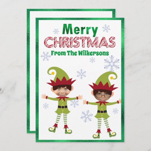 男のおもしろい子の小妖精や小人カスタム子供の写真メリークリスマス シーズンカード (正面/裏面)