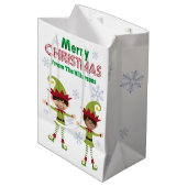 男のおもしろい子の小妖精や小人カスタム子供の写真メリークリスマス ミディアムペーパーバッグ (正面アングル)