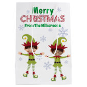 男のおもしろい子の小妖精や小人カスタム子供の写真メリークリスマス ミディアムペーパーバッグ (裏面)