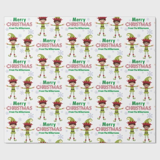 男のおもしろい子の小妖精や小人カスタム子供の写真メリークリスマス ラッピングペーパー (フラット)