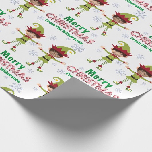 男のおもしろい子の小妖精や小人カスタム子供の写真メリークリスマス ラッピングペーパー (角)