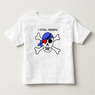 男のおもしろい子バレンタイン海賊スカルハートアイパッチ トドラーTシャツ