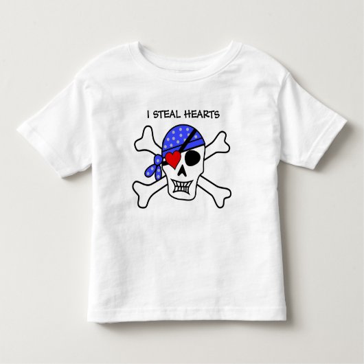 男のおもしろい子バレンタイン海賊スカルハートアイパッチ トドラーTシャツ (正面)