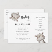 男のおもしろい子ライフヒッポベビーシャワー招待状 案内ポストカード (正面/裏面)