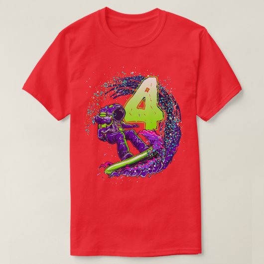 男のおもしろい子4歳の誕生日の宇宙飛行士サーフェ Tシャツ (デザイン正面)