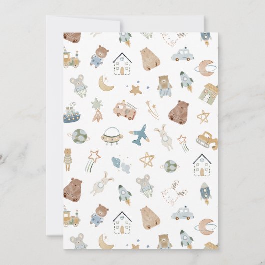 男のお洒落子の水の色ドードルベビーシャワー 招待状 (裏面)