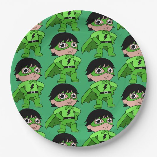 男のすごい子のアクションヒーロー ペーパープレート (正面)
