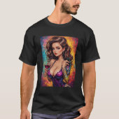 男のためのワインと女性の美しいグラフィック画像 Tシャツ (正面)