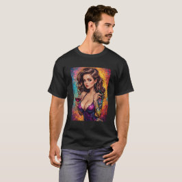 男のためのワインと女性の美しいグラフィック画像 Tシャツ