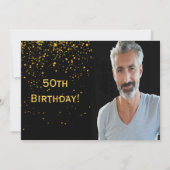 男のための50歳の誕生日の招待フォトブラック 招待状 (正面)