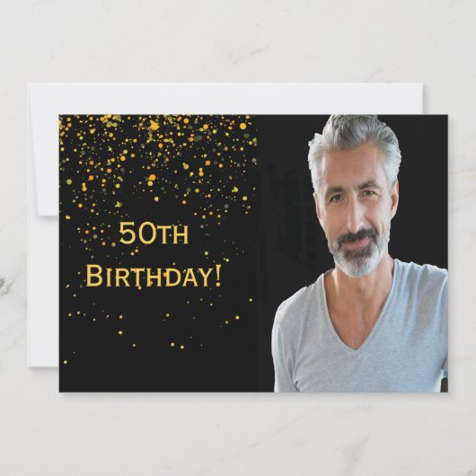 男のための50歳の誕生日の招待フォトブラック 招待状 (正面)