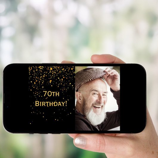 男のための70th誕生日の招待フォトブラック 招待状