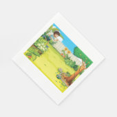 男のよくはしゃぐ子の走が緑豊かな裏庭に スタンダードランチョンナプキン (角)