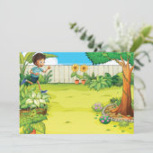 男のよくはしゃぐ子の走が緑豊かな裏庭に 招待状 (スタンド正面)