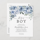 男のエレガント子の埃っぽい青いフローラの赤ちゃんシャワー ポストカード (正面/裏面)