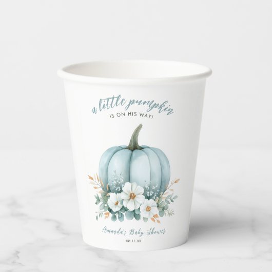 男のエレガント子の赤ちゃんシャワーの彼の方法でカボチャ 紙コップ (正面)