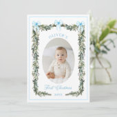 男のエレガント子初めてのクリスマスの写真カード カード (スタンド正面)