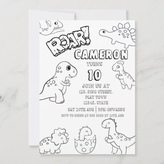 男のカスタム子と女の子のための恐竜を着色 | 招待状 (正面)