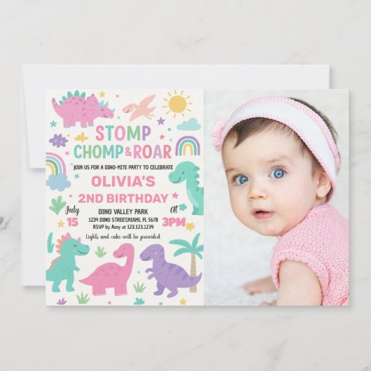 男のカスタム子と女の子のための編集可能なDinoパーティーカード シーズンカード (正面)