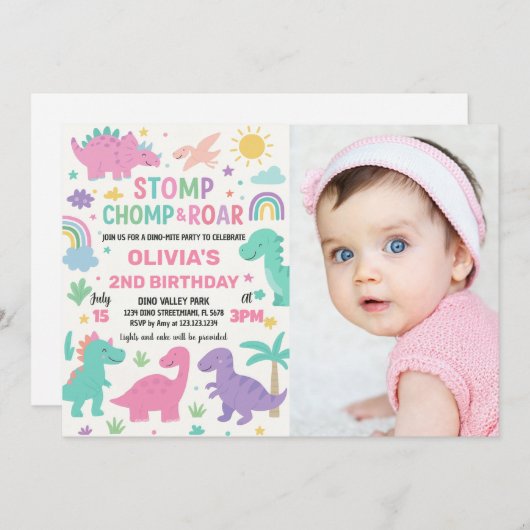 男のカスタム子と女の子のための編集可能なDinoパーティーカード シーズンカード (正面/裏面)