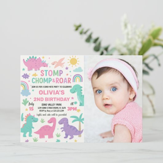 男のカスタム子と女の子のための編集可能なDinoパーティーカード シーズンカード (スタンド正面)