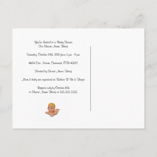 男のカスタム子または女の子のためのベビーシャワー招待状 インビテーションポストカード (裏面)
