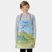 男のカッコいい子の恐竜の愛好家の名前を追加 エプロン (着用した状態)