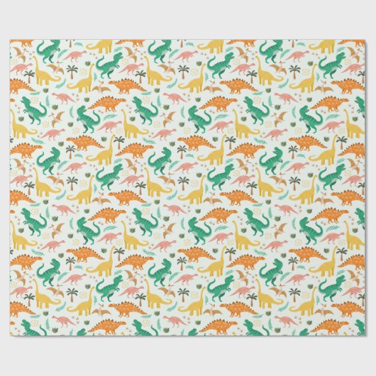 男のカラフル子かわいい恐竜Tレックス子供の誕生日 ラッピングペーパー (フラット)