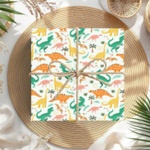 男のカラフル子かわいい恐竜Tレックス子供の誕生日 ラッピングペーパー