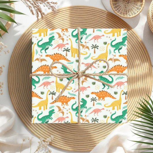 男のカラフル子かわいい恐竜Tレックス子供の誕生日 ラッピングペーパー