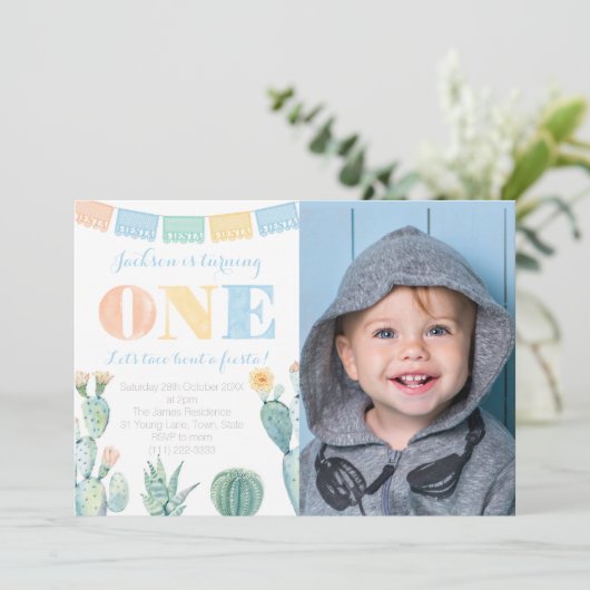 男のカラフル子のための第1フィエスタメキシコ誕生日パーティー 招待状 (スタンド正面)