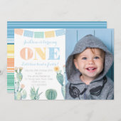 男のカラフル子のための第1フィエスタメキシコ誕生日パーティー 招待状 (正面/裏面)