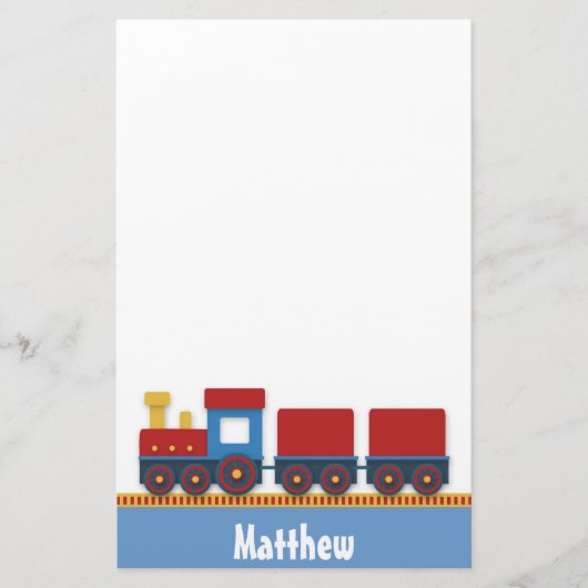 男のカラフル子用のかわいいおもちゃの電車 便箋 (正面)