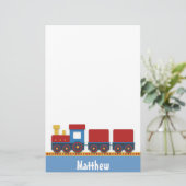 男のカラフル子用のかわいいおもちゃの電車 便箋 (スタンド正面)