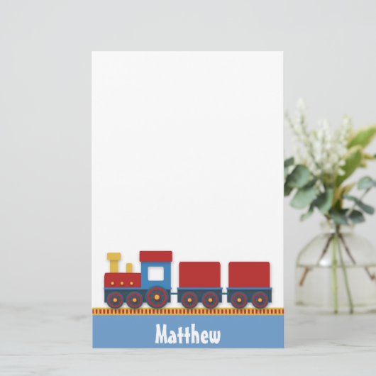 男のカラフル子用のかわいいおもちゃの電車 便箋 (スタンド正面)